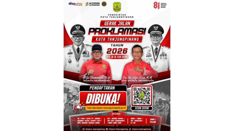 Pendaftaran Gerak Jalan Proklamasi Tanjungpinang 2026 Dibuka, Cukup Daftar Secara Online